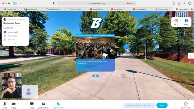 Campus 360 virtual tour interface, Binghamton University